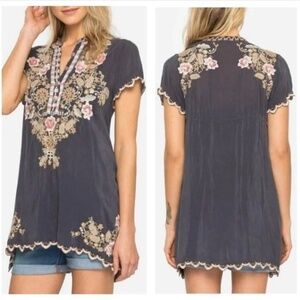 Johnny Was Floral Embroidered Blush Talum Blouse Tunic